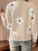 Floral Button Front Long Sleeves Knitted Cardigan sold by Allegra K
