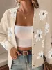 Floral Button Front Long Sleeves Knitted Cardigan sold by Allegra K