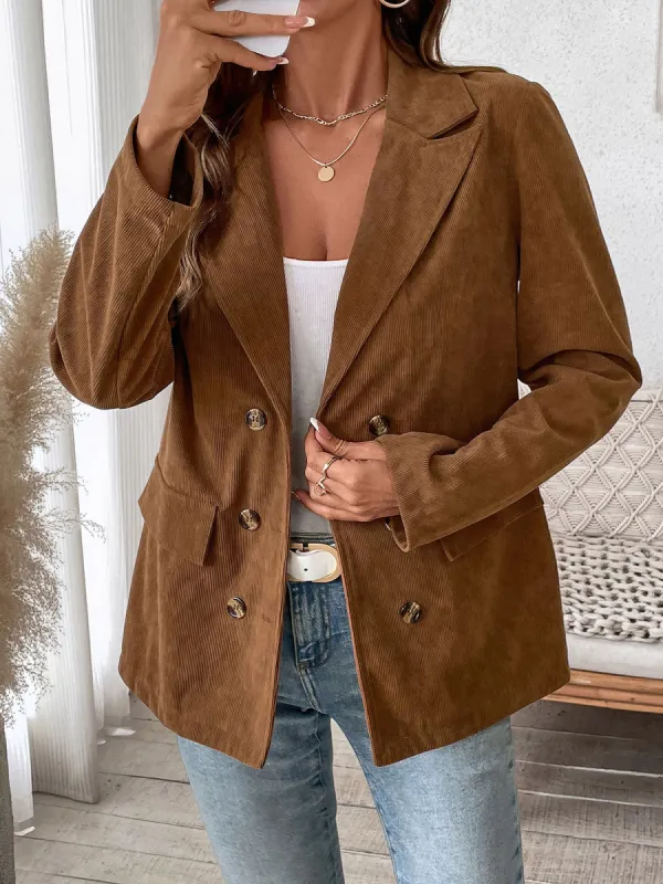 Solid Color Corduroy Notched Lapel Long Sleeves Blazer sold by Allegra K