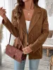 Solid Color Corduroy Notched Lapel Long Sleeves Blazer sold by Allegra K