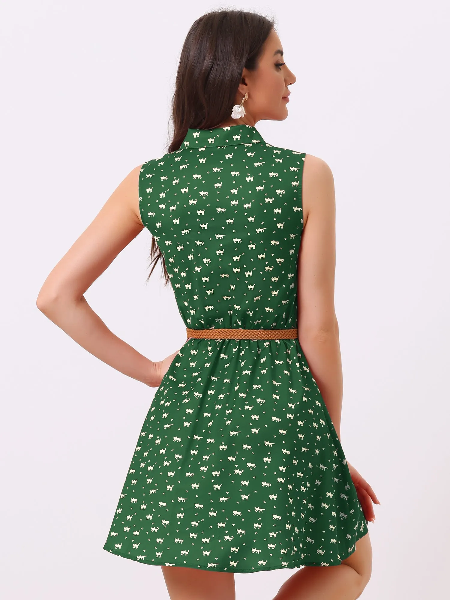 Sleeveless Printed Half Placket Above Knee Belted Dress sold by Allegra K product image thumbnail 3