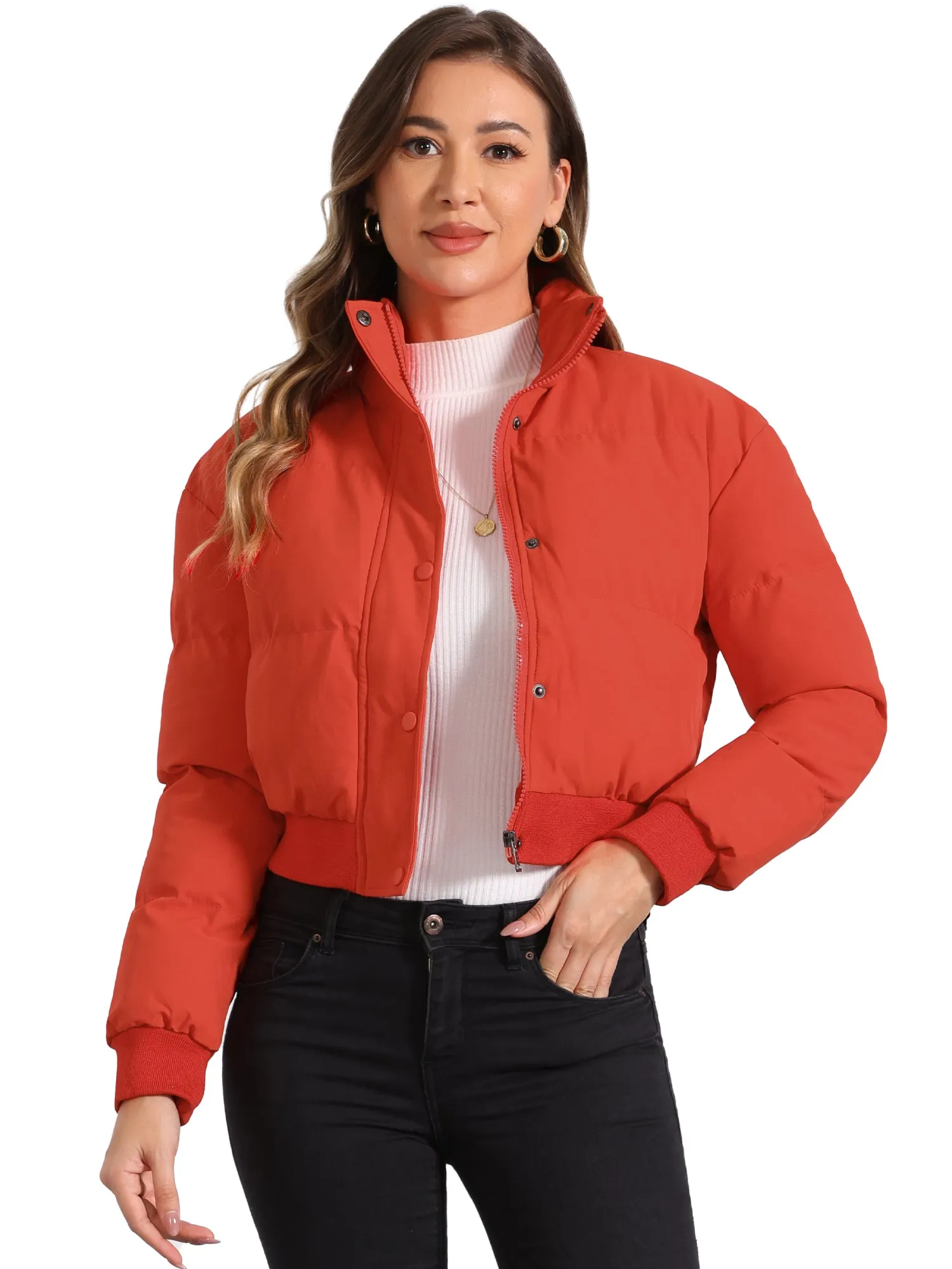Baggy Padded Cropped Winter Bomber Jacket sold by Allegra K product image thumbnail 5
