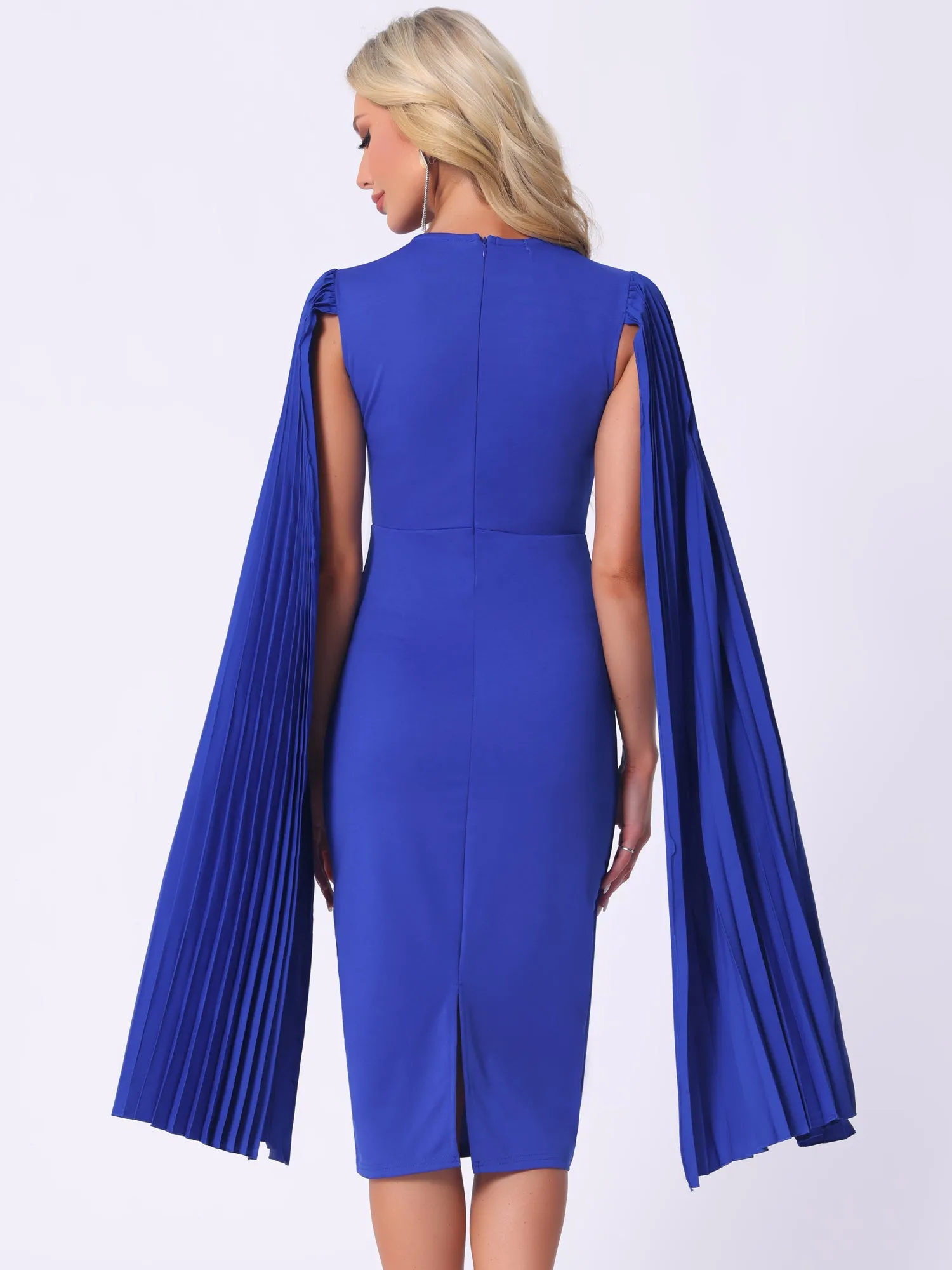 Pleated Cloak Long Sleeves Midi Sheath Dress sold by Allegra K product image thumbnail 2