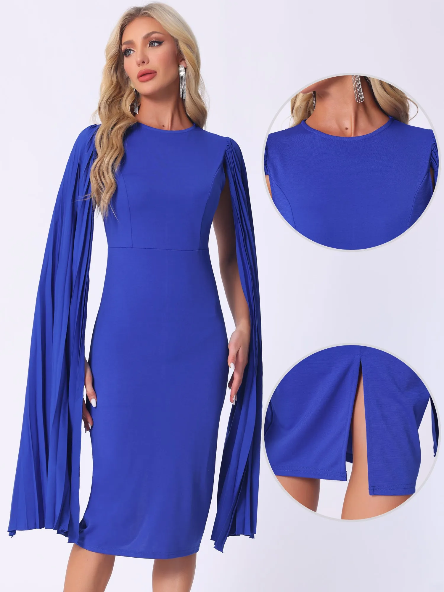 Pleated Cloak Long Sleeves Midi Sheath Dress sold by Allegra K