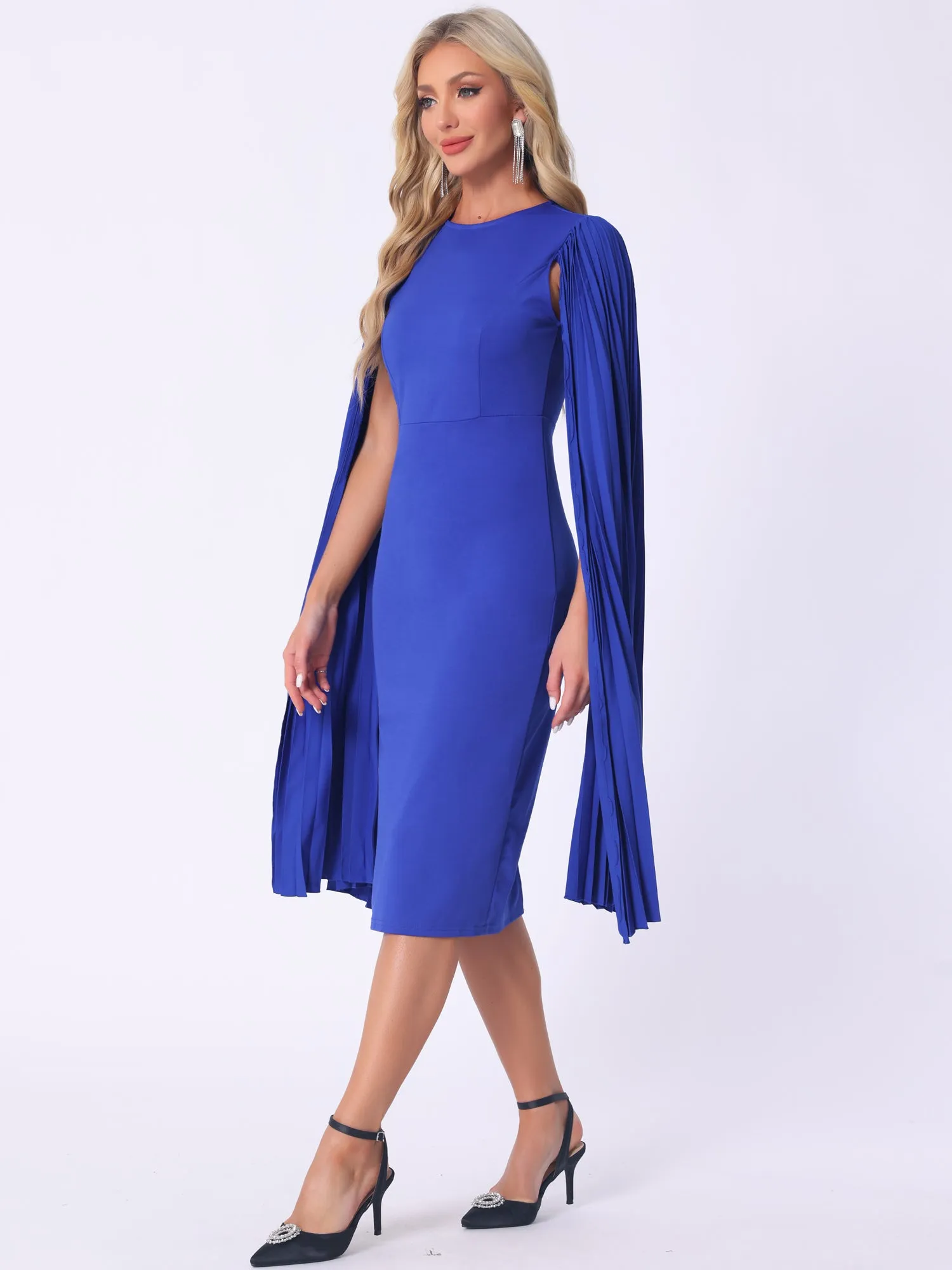 Pleated Cloak Long Sleeves Midi Sheath Dress sold by Allegra K product image thumbnail 3