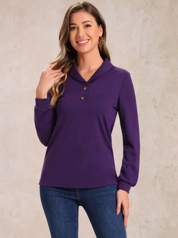 Collared Long Sleeve Button Casual Solid Blouse sold by Allegra K