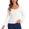 Long Bell Sleeve Square Neck Knit Blouse sold by Allegra K