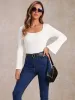 Long Bell Sleeve Square Neck Knit Blouse sold by Allegra K