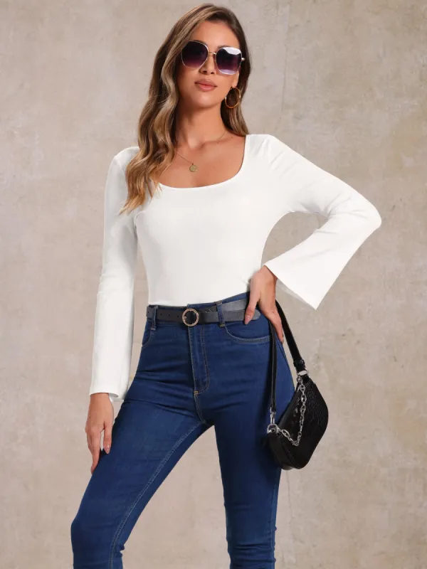 Long Bell Sleeve Square Neck Knit Blouse sold by Allegra K