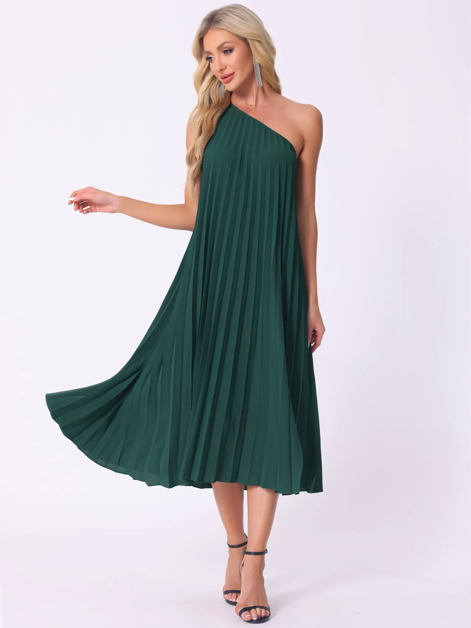 Pleated One Shoulder Sleeveless Cocktail Midi Dress sold by Allegra K product image thumbnail 3