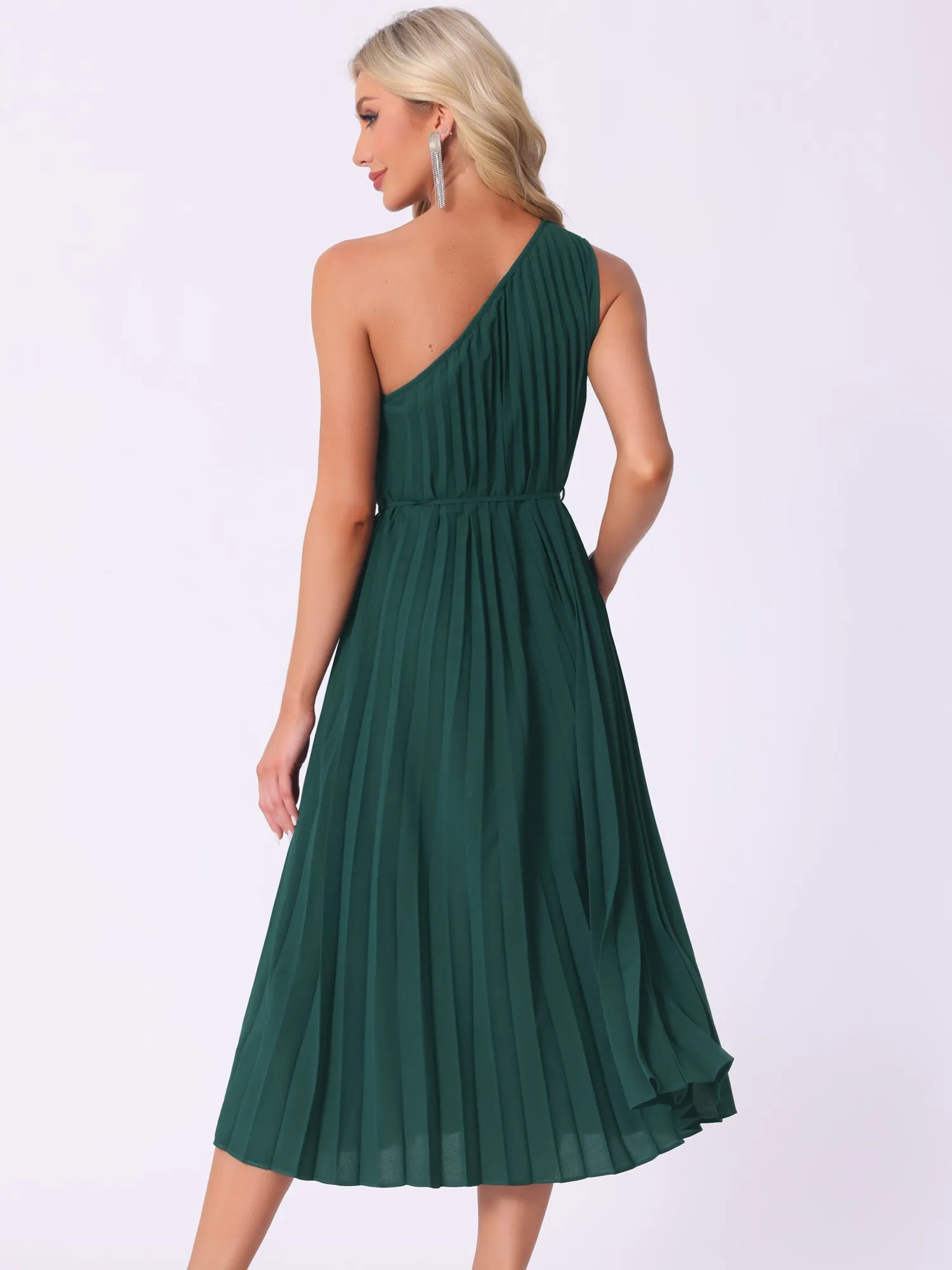 Pleated One Shoulder Sleeveless Cocktail Midi Dress sold by Allegra K product image thumbnail 2