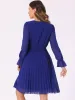 V Neck Smocked Long Sleeve Pleated Midi Dress sold by Allegra K