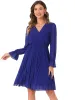 V Neck Smocked Long Sleeve Pleated Midi Dress sold by Allegra K