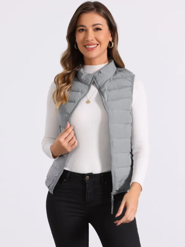 Sleeveless Zip-Up Stand Collar Puffer Vest sold by Allegra K