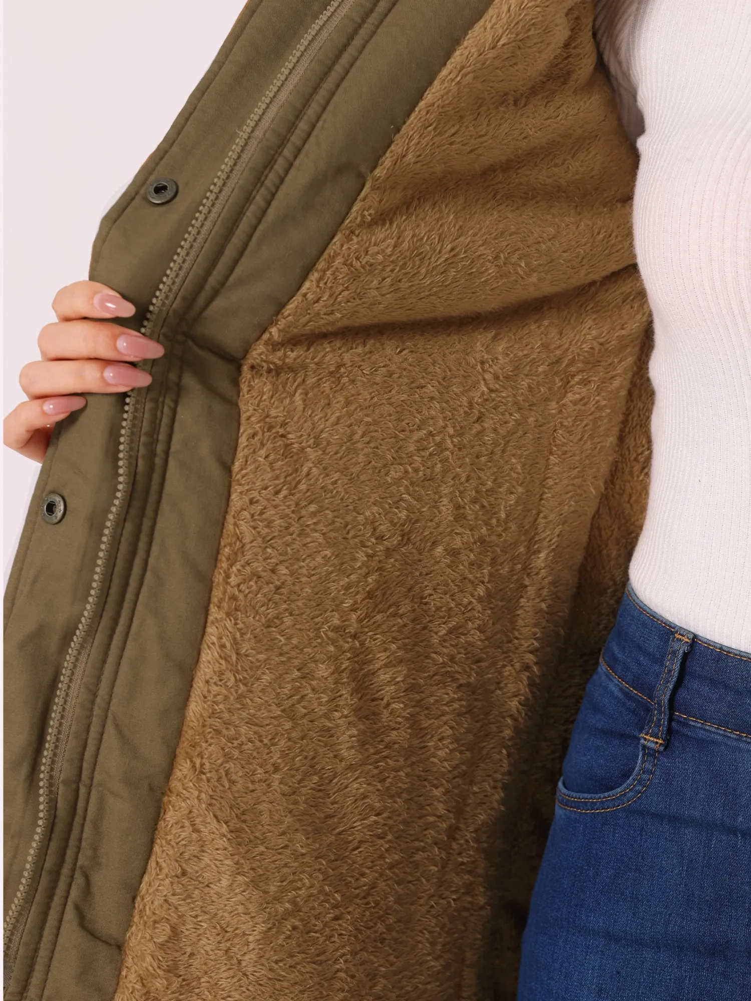 Long Sleeves Windproof Faux Fur Hooded Parka Jacket sold by Allegra K product image thumbnail 4