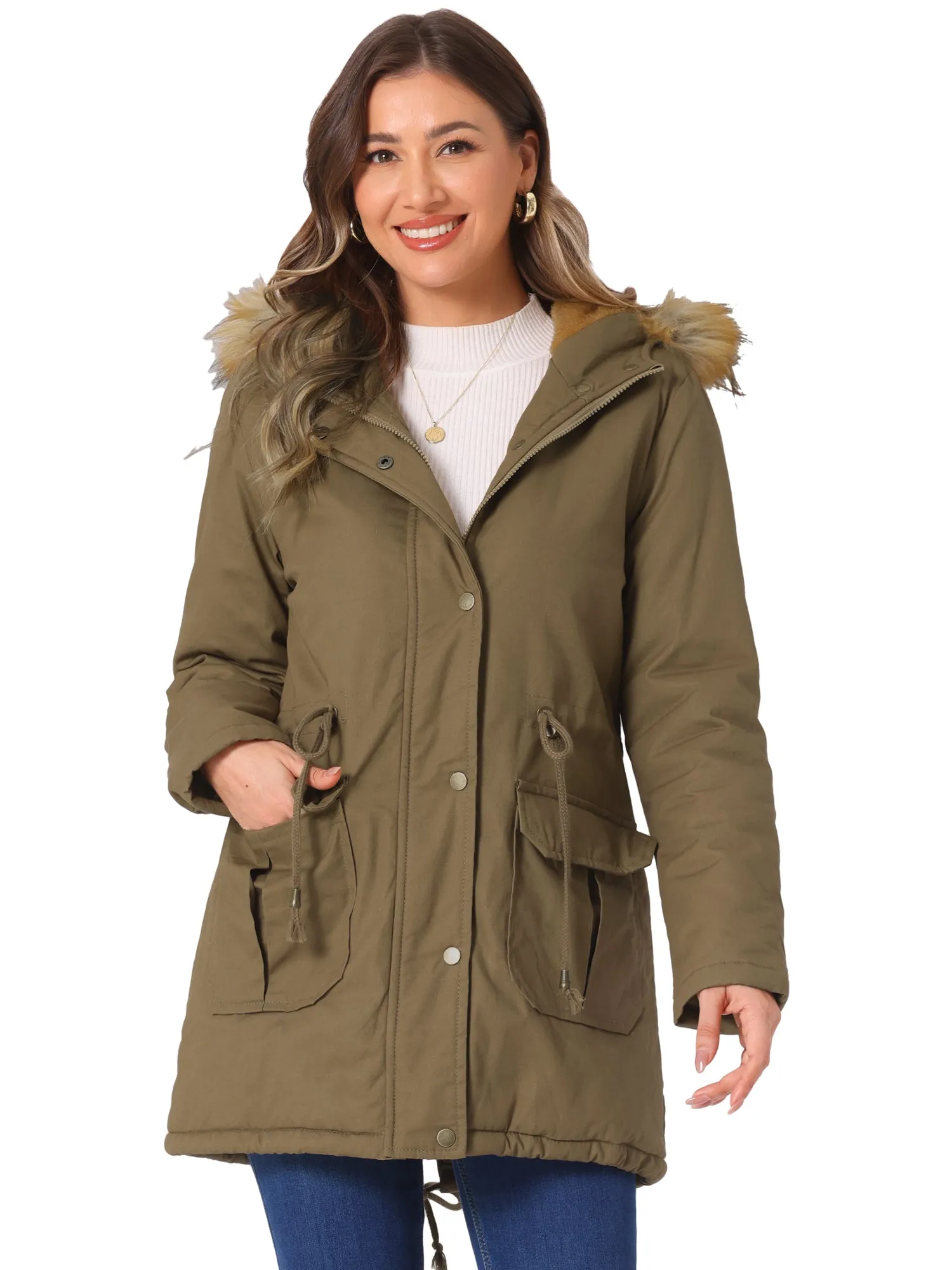 Long Sleeves Windproof Faux Fur Hooded Parka Jacket sold by Allegra K product image thumbnail 5