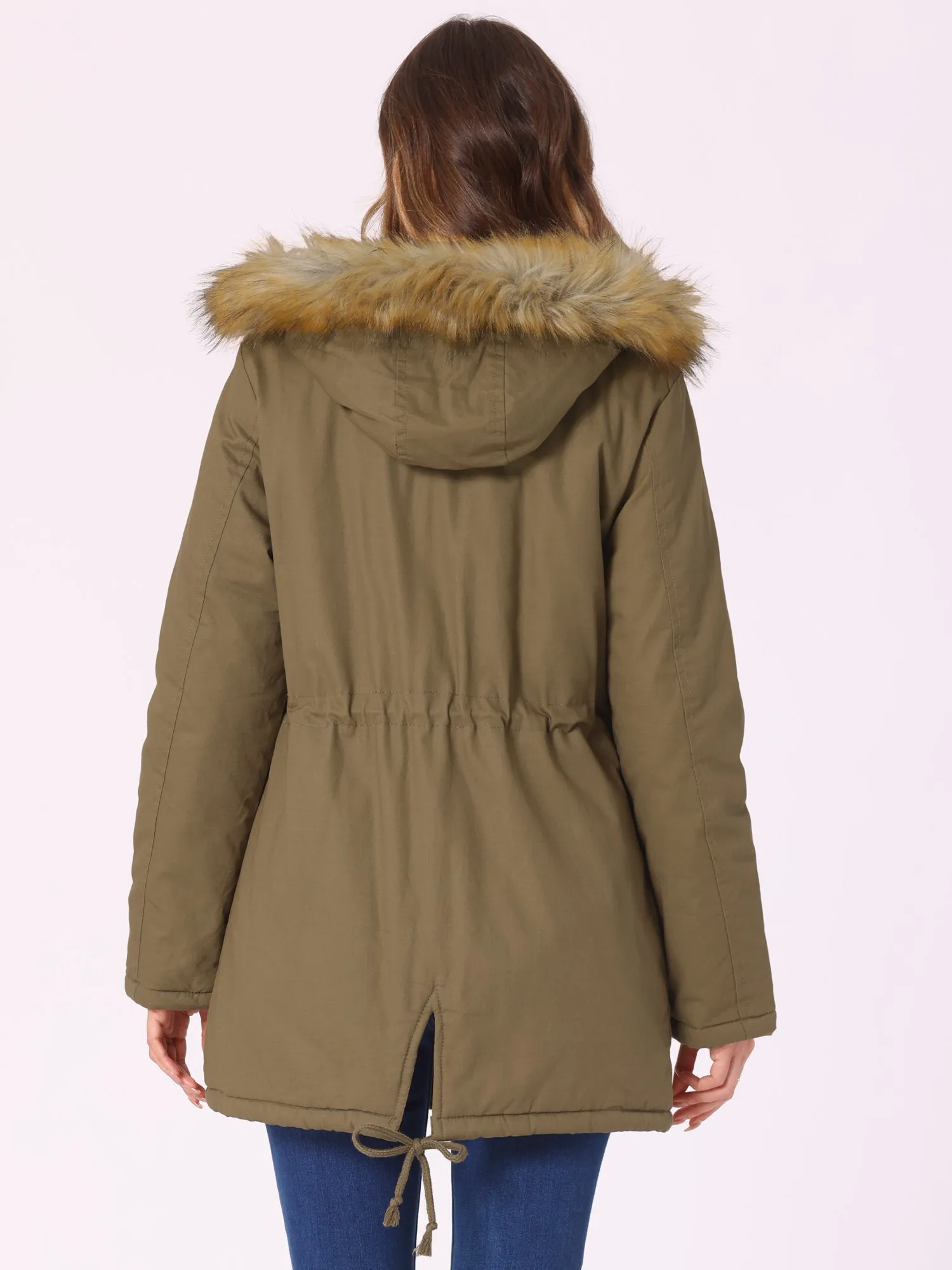 Long Sleeves Windproof Faux Fur Hooded Parka Jacket sold by Allegra K product image thumbnail 3