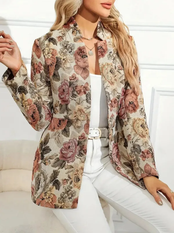 Floral Textured Open Front Long Sleeves Blazer sold by Allegra K