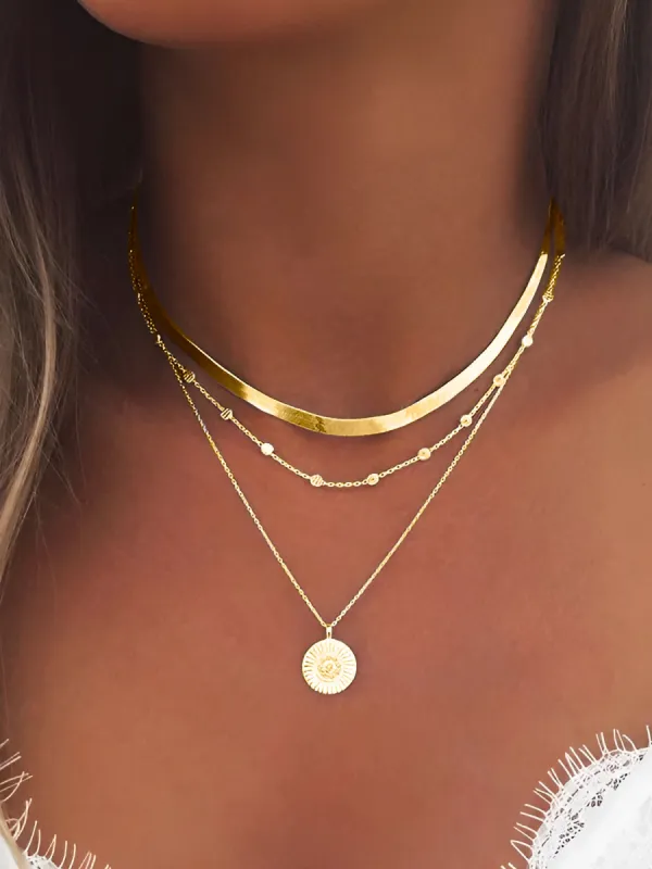 Trendy Layered Jewelry with Circular Charms Round Pendant Necklace sold by Allegra K