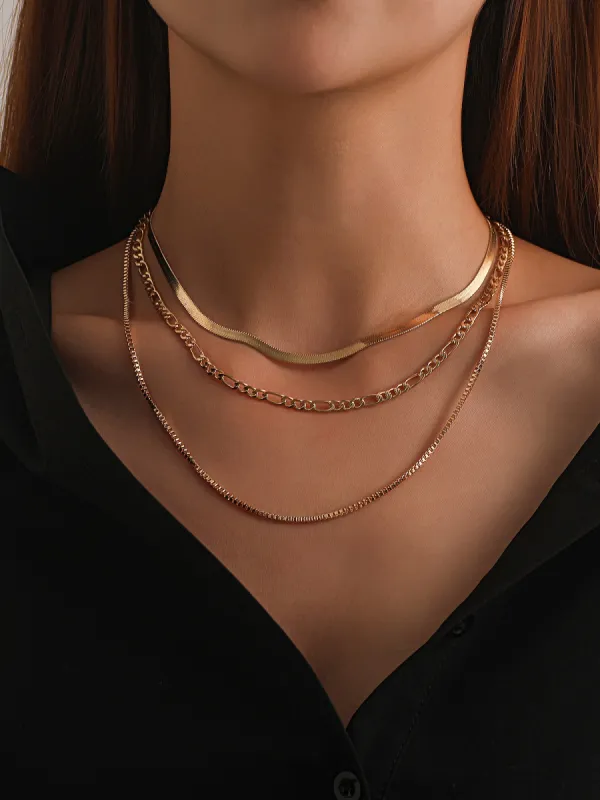 Simple Gold-Toned Alloy Triple Layer Necklace sold by Allegra K