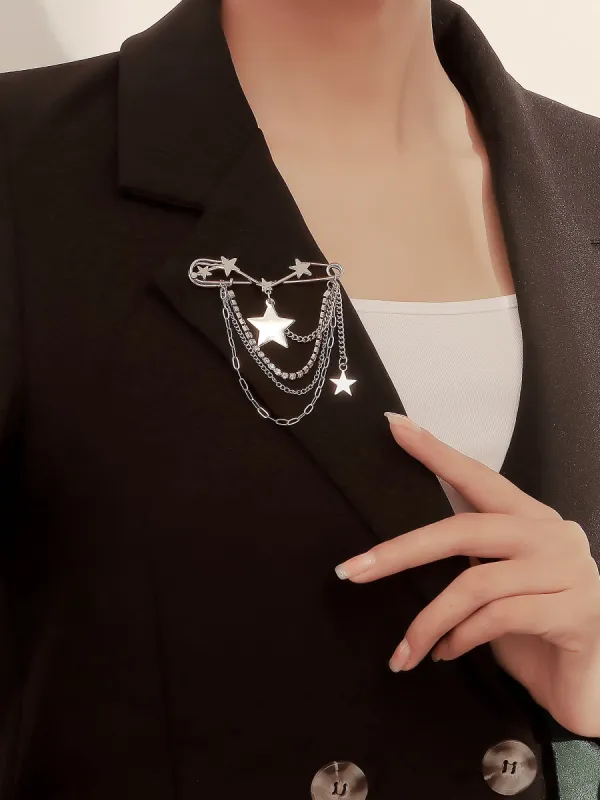 Alloy Stars Faux Rhinestones Chain Brooch made by Allegra K