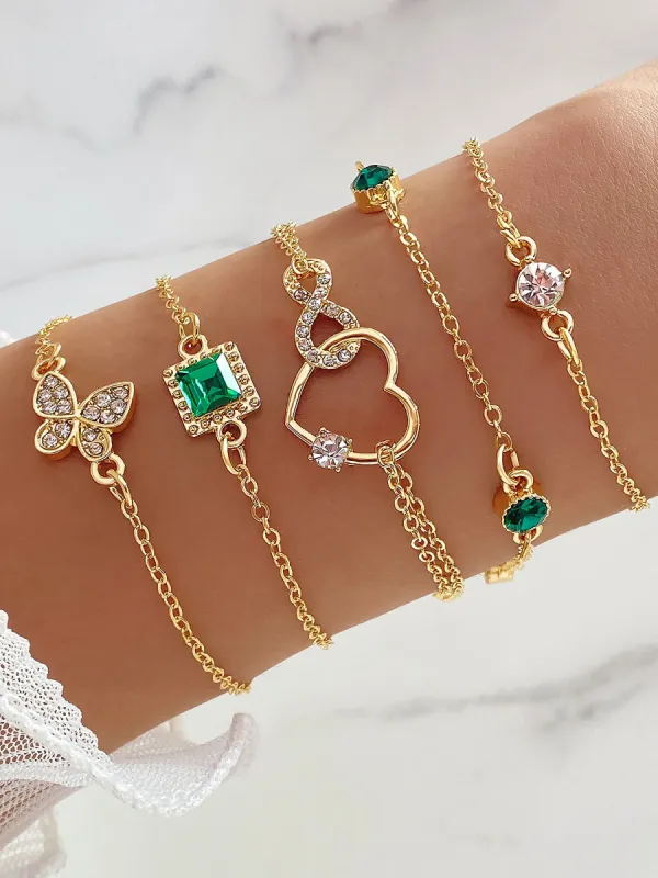 5 Pieces Alloy Faux Rhinestones Bracelet Set sold by Allegra K