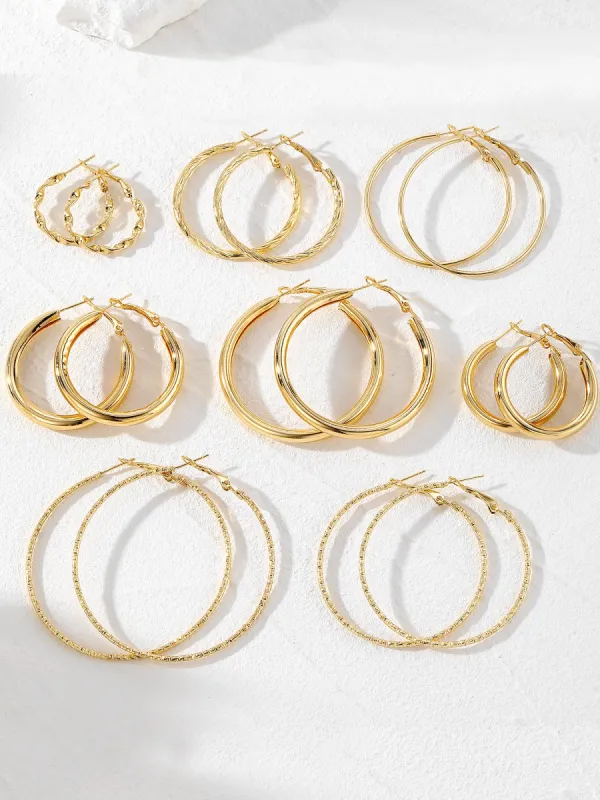 Trendy Mixed Sizes & Styles 8 Pairs Alloy Versatile Hoop Earrings Daily Set made by Allegra K