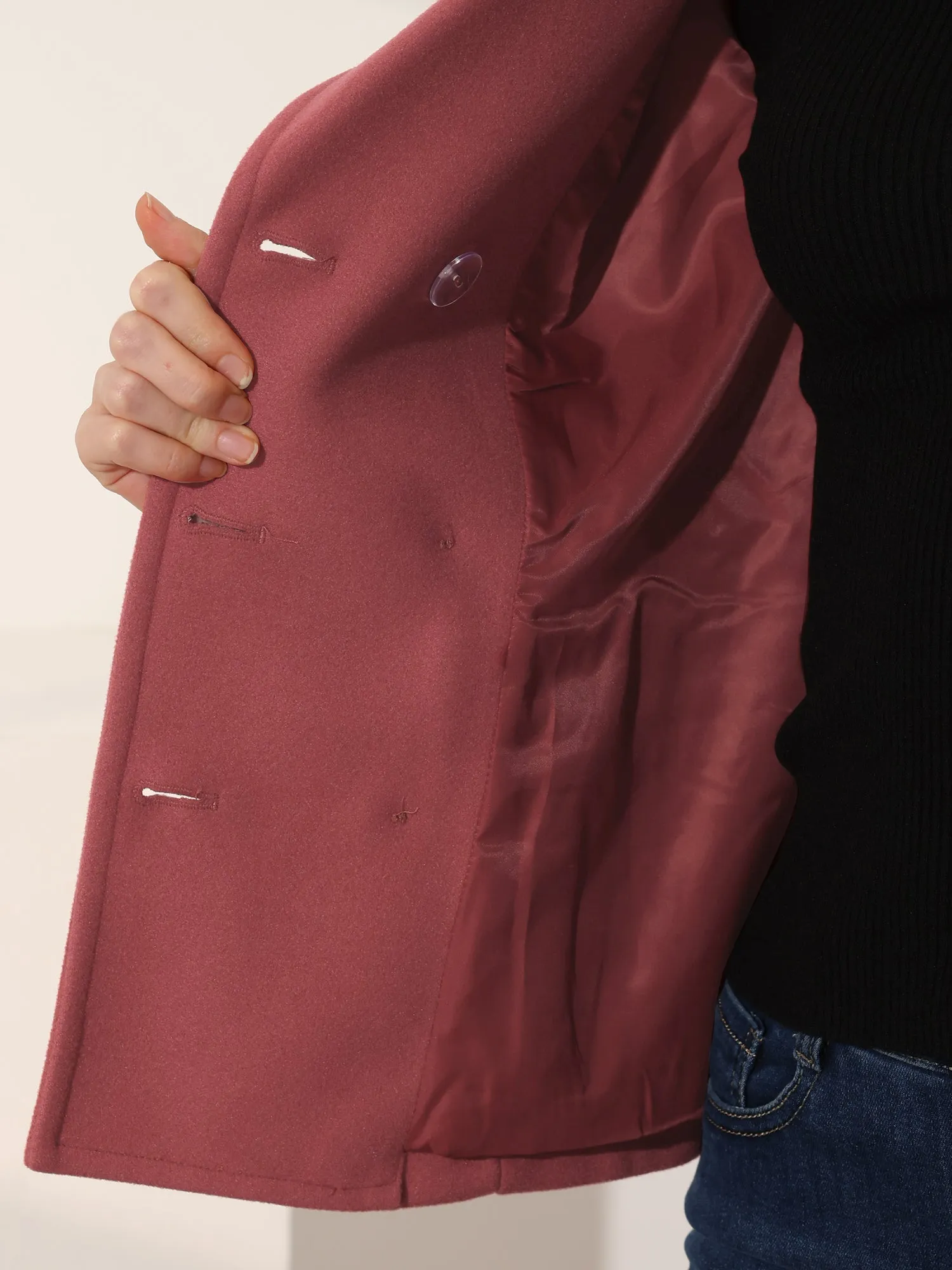 Notched Lapel Double Breasted Short Winter Pea Coat sold by Allegra K product image thumbnail 4