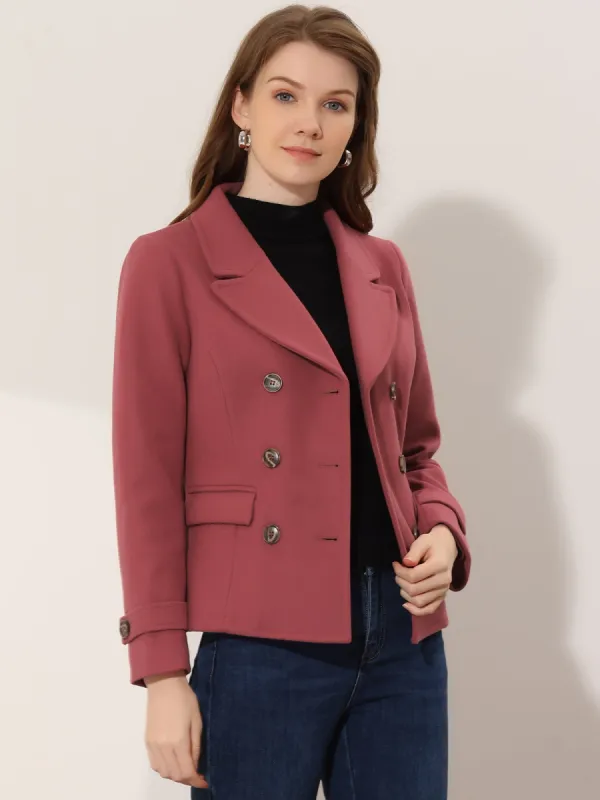 Notched Lapel Double Breasted Short Winter Pea Coat sold by Allegra K