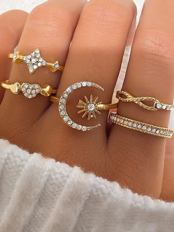 5 Pieces Heart Star Moon Combination Rings Set made by Allegra K
