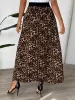 Pleated Leopard Elastic Waist Midi A-Line Casual Skirt sold by Allegra K