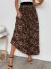 Pleated Leopard Elastic Waist Midi A-Line Casual Skirt sold by Allegra K