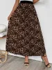 Pleated Leopard Elastic Waist Midi A-Line Casual Skirt sold by Allegra K