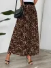 Pleated Leopard Elastic Waist Midi A-Line Casual Skirt sold by Allegra K