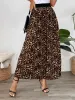 Pleated Leopard Elastic Waist Midi A-Line Casual Skirt sold by Allegra K