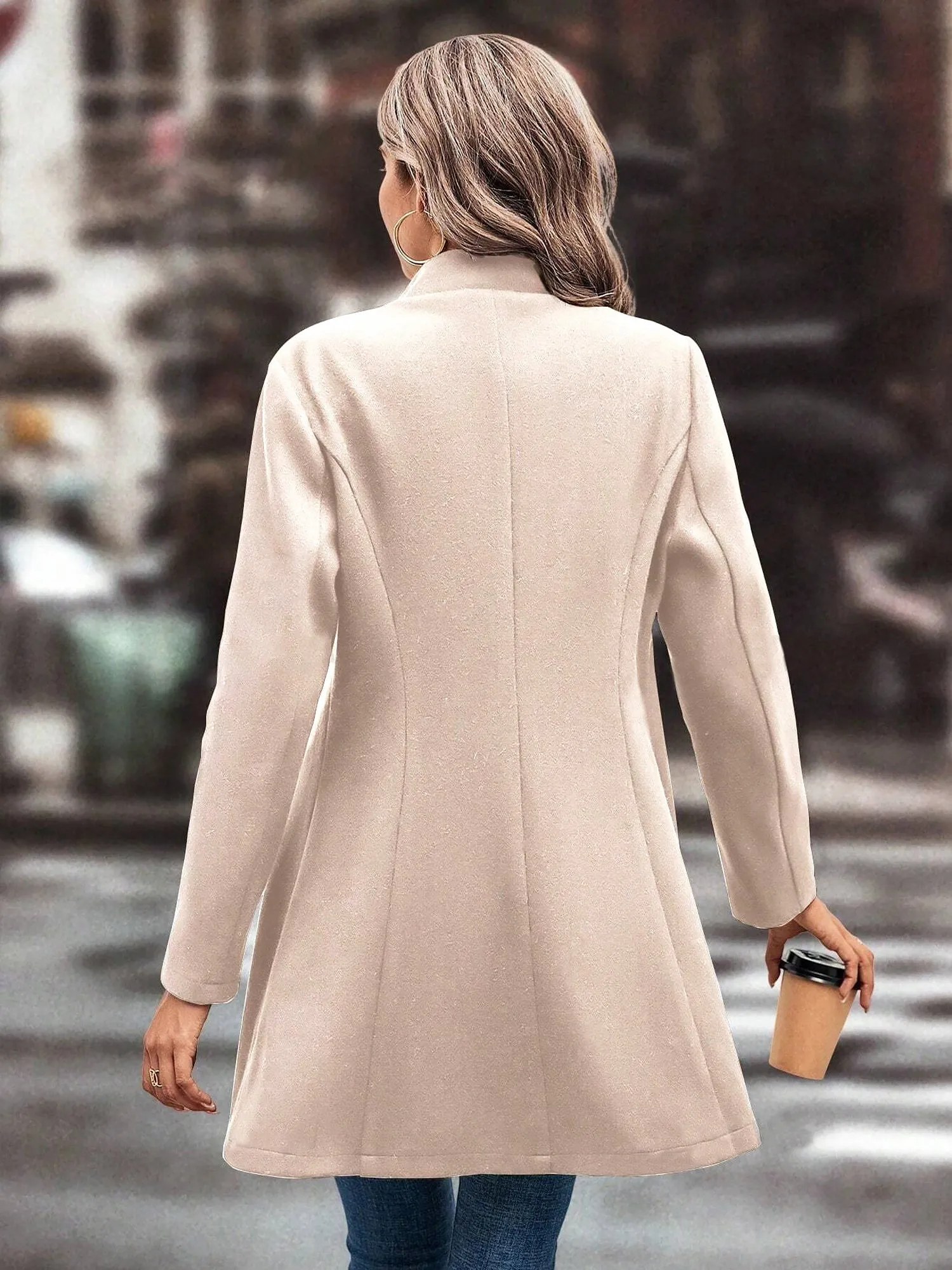 Notched Lapel Single Breasted Long Sleeves Coat sold by Allegra K product image thumbnail 5