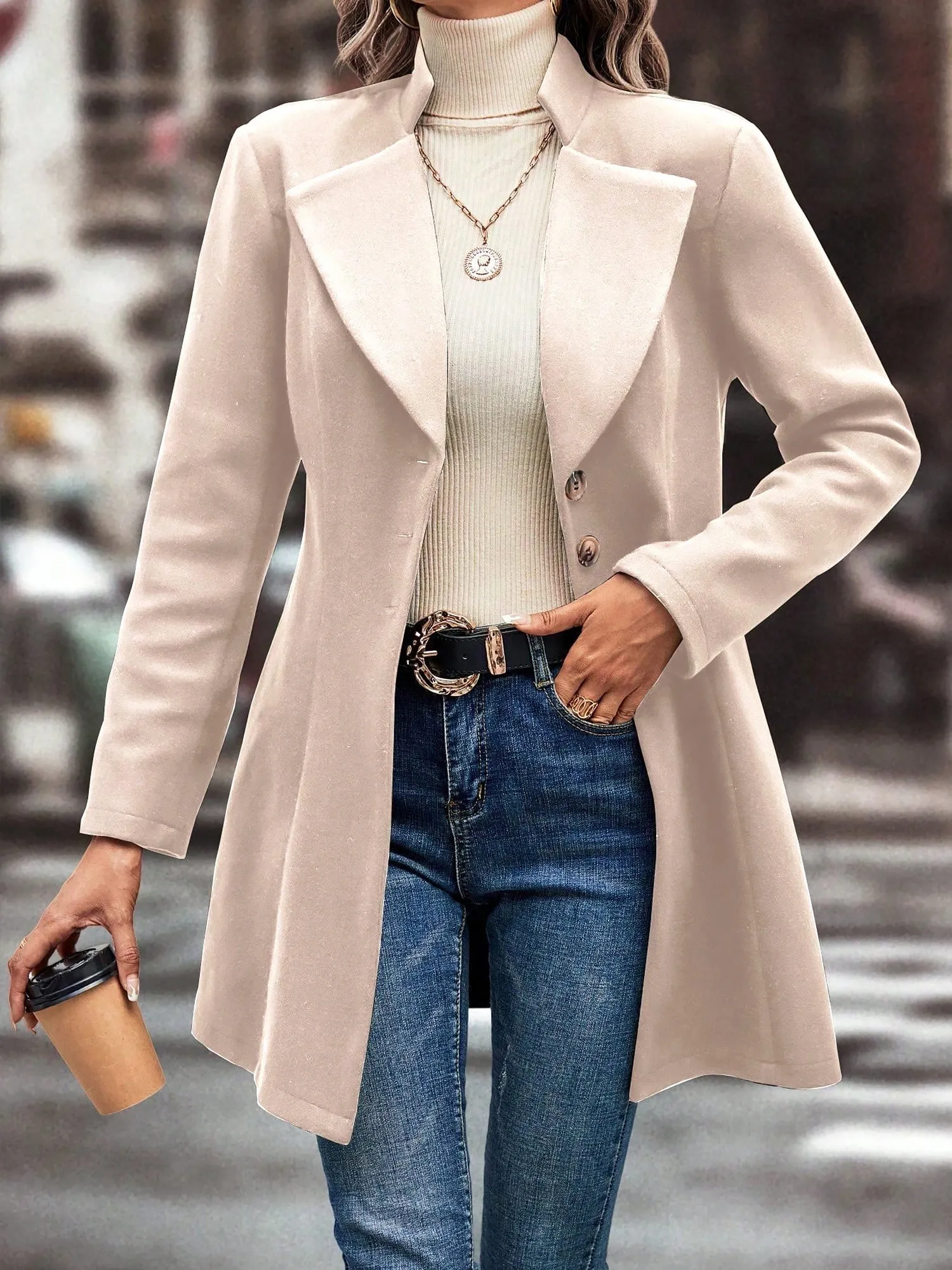 Notched Lapel Single Breasted Long Sleeves Coat sold by Allegra K product image thumbnail 3