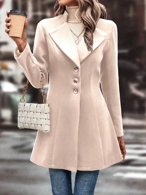 Notched Lapel Single Breasted Long Sleeves Coat sold by Allegra K