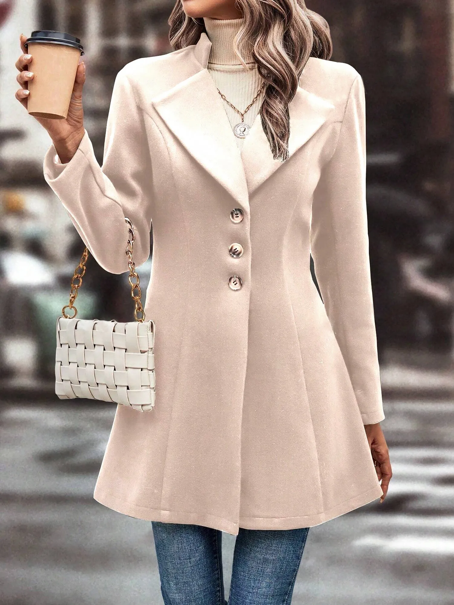 Notched Lapel Single Breasted Long Sleeves Coat sold by Allegra K