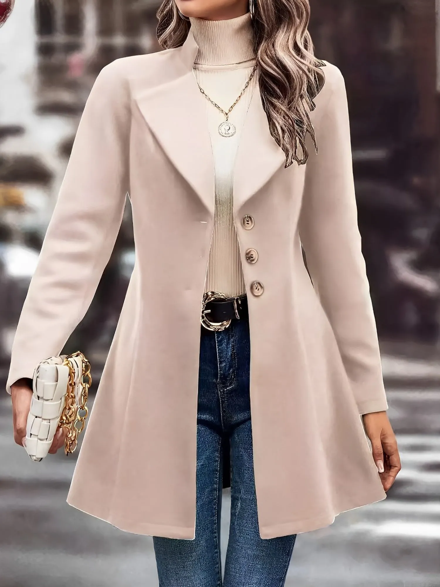 Notched Lapel Single Breasted Long Sleeves Coat sold by Allegra K product image thumbnail 2
