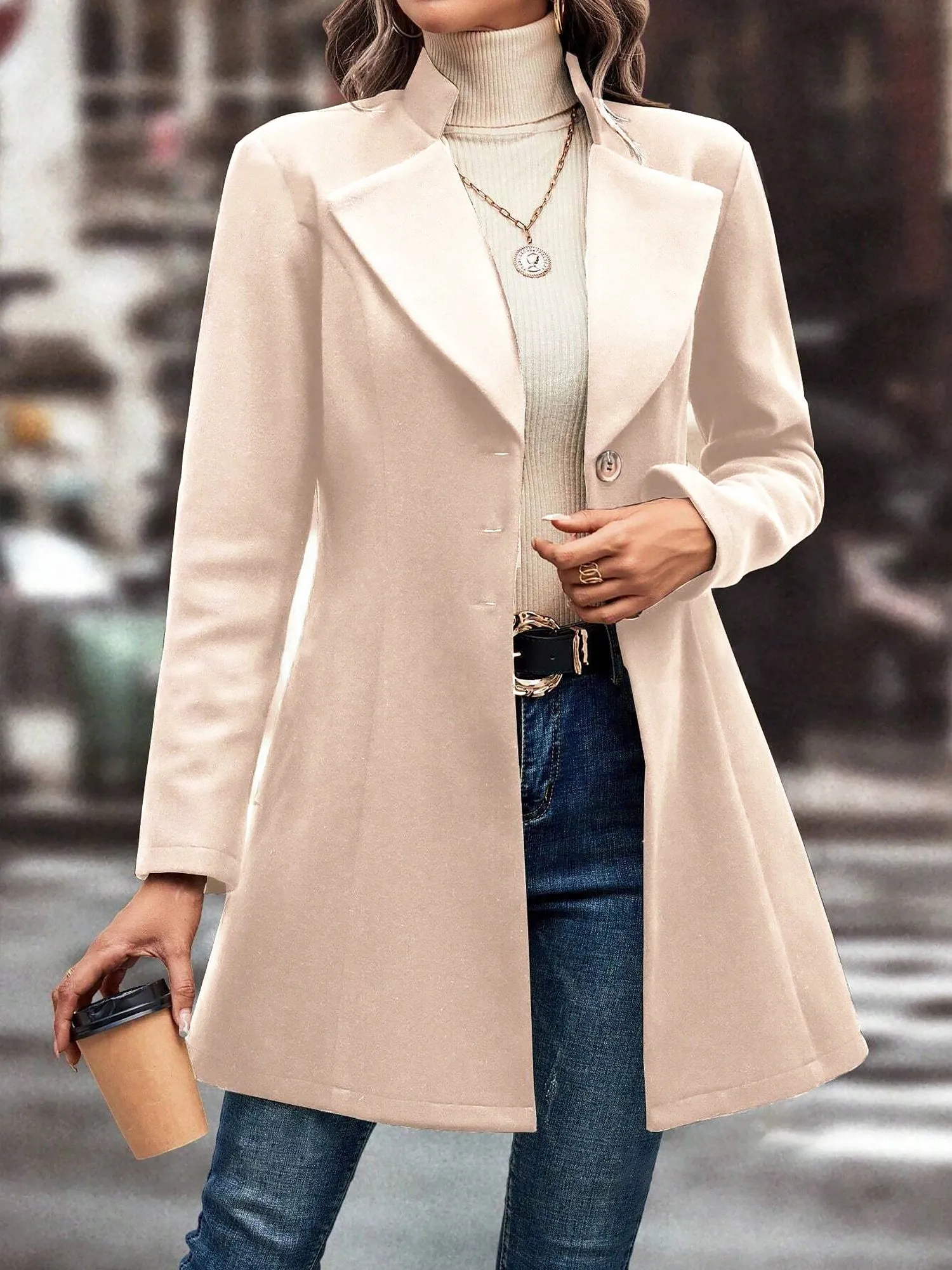 Notched Lapel Single Breasted Long Sleeves Coat sold by Allegra K product image thumbnail 4