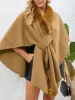 Faux Fur Collar Shawl Loose Knitted Woolen Cape Coat sold by Allegra K