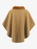 Faux Fur Collar Shawl Loose Knitted Woolen Cape Coat sold by Allegra K