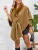 Faux Fur Collar Shawl Loose Knitted Woolen Cape Coat sold by Allegra K