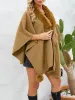 Faux Fur Collar Shawl Loose Knitted Woolen Cape Coat sold by Allegra K
