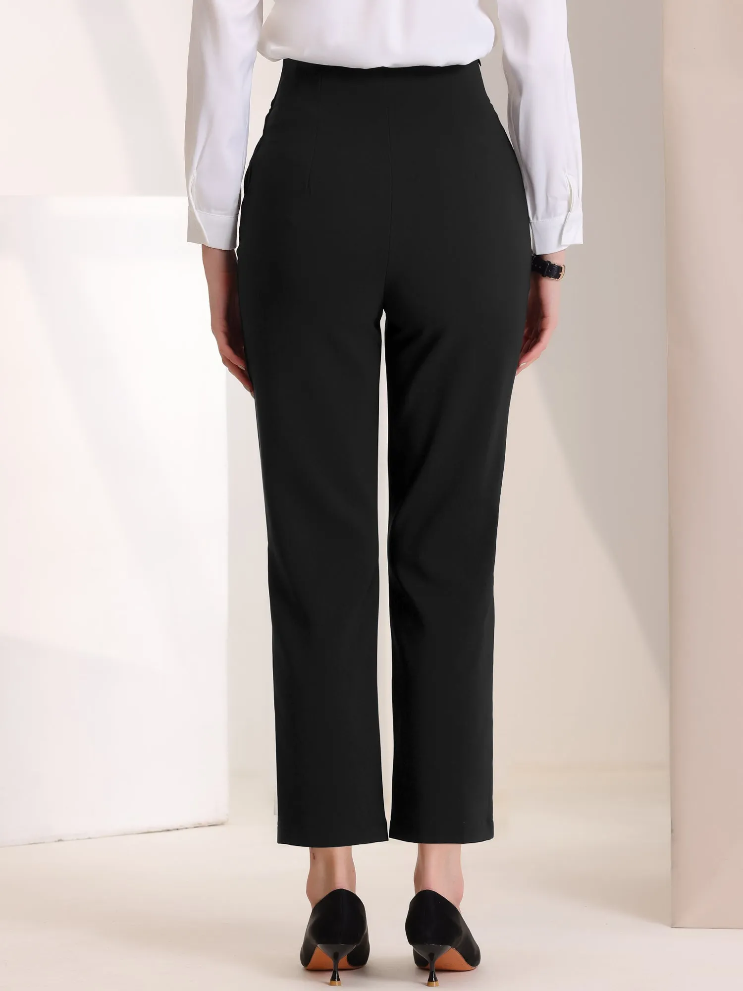 Elastic Waist Button Decor Straight Leg Work Business Pants sold by Allegra K product image thumbnail 4