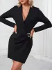 Shawl Collar Long Sleeves Ruched Mini Sheath Dress sold by Allegra K