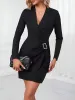 Shawl Collar Long Sleeves Ruched Mini Sheath Dress sold by Allegra K