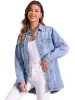 Denim Distressed Frayed Hem Button Down Jean Jackets sold by Allegra K