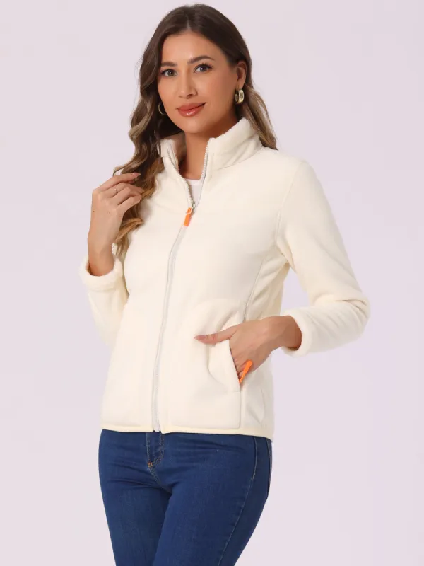 Full Zip Fleece Thermal Long Sleeve Mock Neck Jacket sold by Allegra K